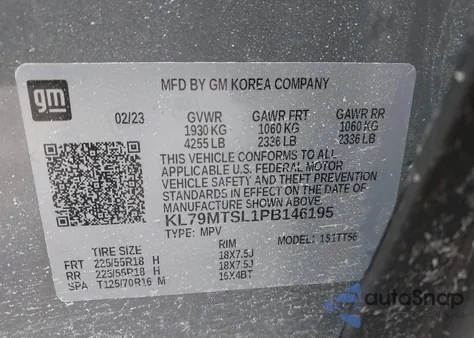 2023 Chevrolet Trailblazer Fwd Rs z USA, uszkodzony, nr VIN KL79MTSL1PB146195